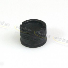 Racing cap for oil drain valve. aluminum. black